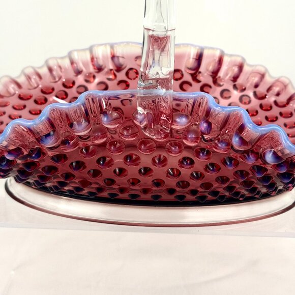 Fenton Plum Opalescent Hobnail Large 12.5" Oval Basket - Picture 3 of 16